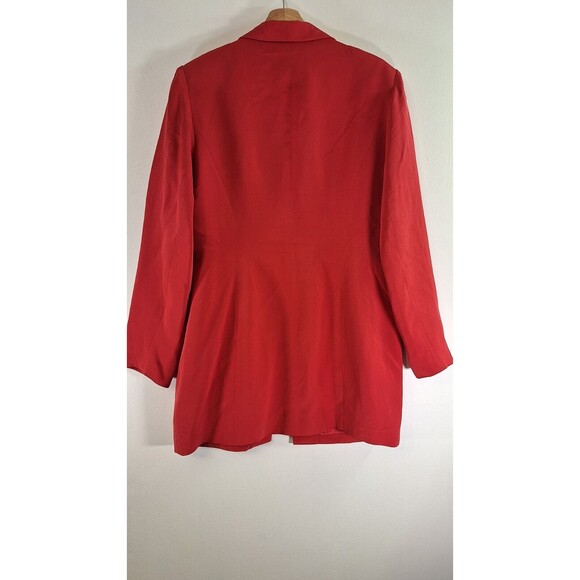 HUGO BUSCATI COLLECTION 100% Silk Long Blazer Women's Sz 14 Red Classic Preppy - Picture 2 of 9